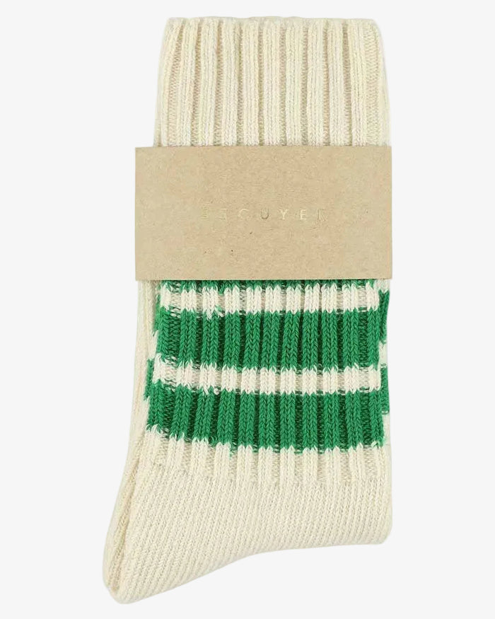 Escuyer Crew Stripes Sock Ecru/Green