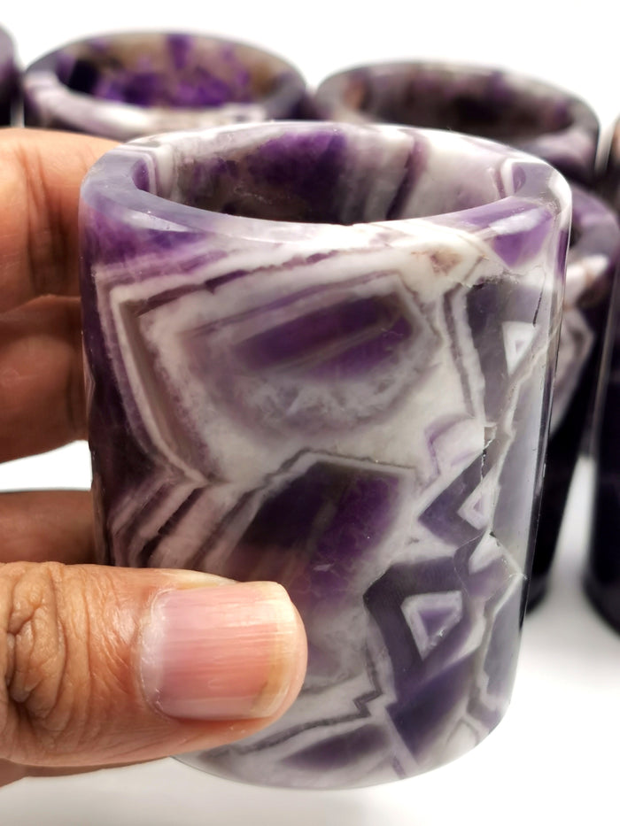 Exquisite gemstone shot glass / goblet in chevron amethyst stone - ONLY 1 PIECE