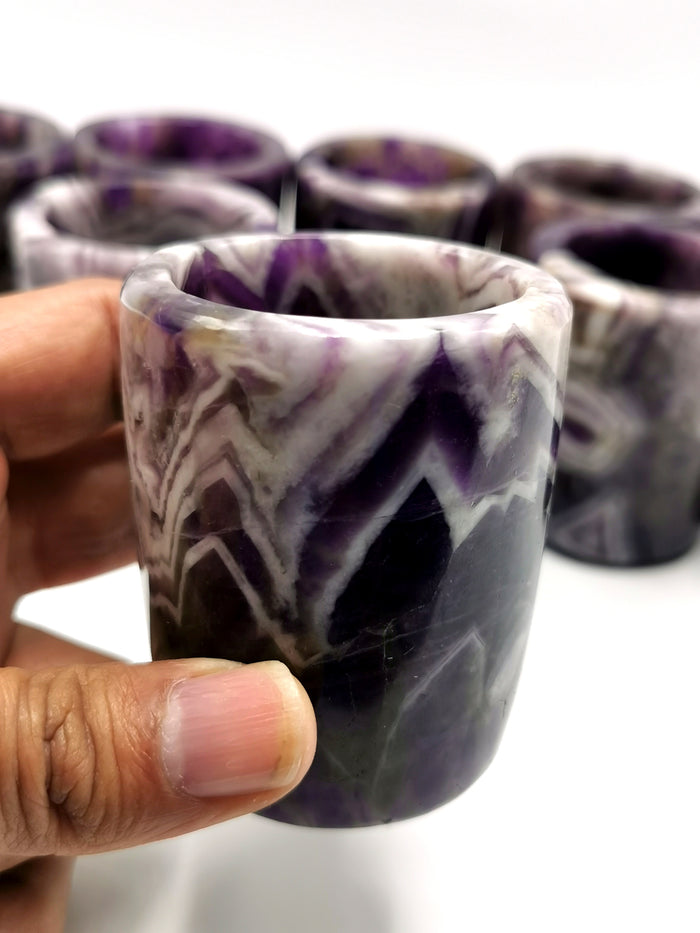 Exquisite gemstone shot glass / goblet in chevron amethyst stone - ONLY 1 PIECE