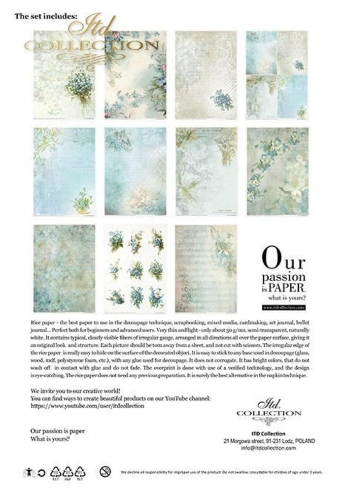 Flower Post Forget-Me-Not Rice Paper by ITD Collection, RP036, 11 Pack Back Page
