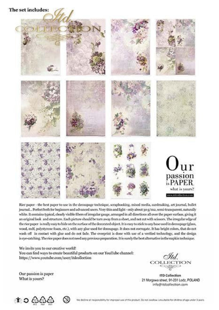 Flower Post Violet Rice Paper by ITD Collection, RP035, Pack of 11 Back Cover