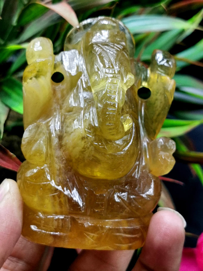 Ganesh in Yellow Fluorite Handmade - 3 in and 270 gm