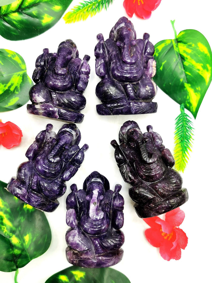 Ganesha in Lepidolite Handmade Carving - Reiki/Chakra - 3 inch and 210 gms - ONE STATUE ONLY