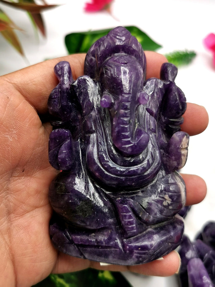 Ganesha in Lepidolite Handmade Carving - Reiki/Chakra - 3 inch and 210 gms - ONE STATUE ONLY