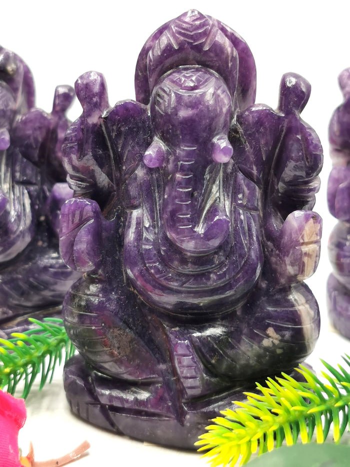 Ganesha in Lepidolite Handmade Carving - Reiki/Chakra - 3 inch and 210 gms - ONE STATUE ONLY
