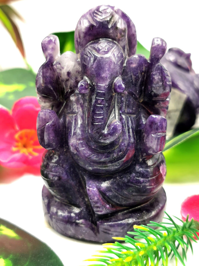 Ganesha in Lepidolite Handmade Carving - Reiki/Chakra - 3 inch and 210 gms - ONE STATUE ONLY