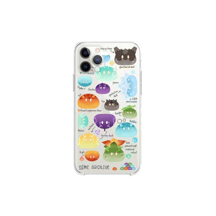 Genshin Impact Slime Phone Case: transparent, green cartoon crocodile/alligator with colorful mushroom-like shapes, kawaii ca