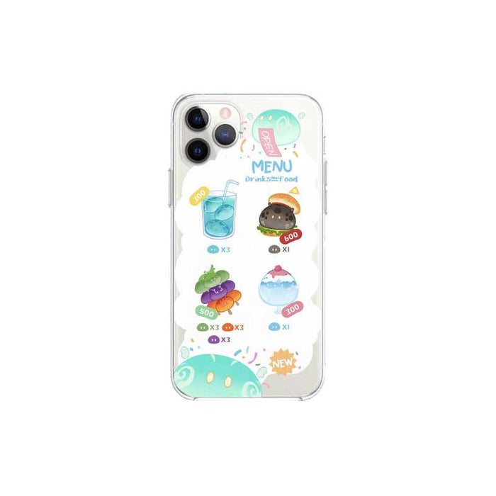 Genshin Impact Slime Phone Case: transparent, green cartoon crocodile/alligator with colorful mushroom-like shapes, kawaii ca
