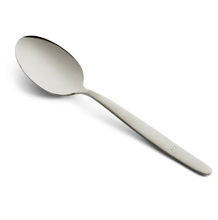 Silver Gray Kunz Sauce Spoon - Original size showcasing spoon and logo.