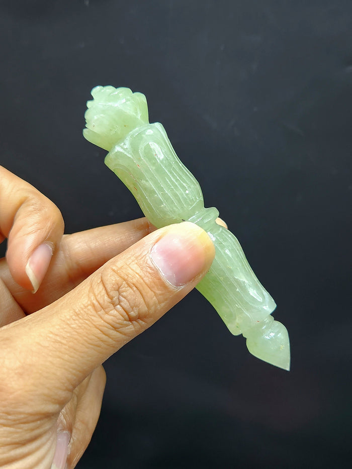 Green Aventurine carving of a traditional phurba - Carvings in gemstones and crystals - 4.5 inches and 40 gms - Shwasam