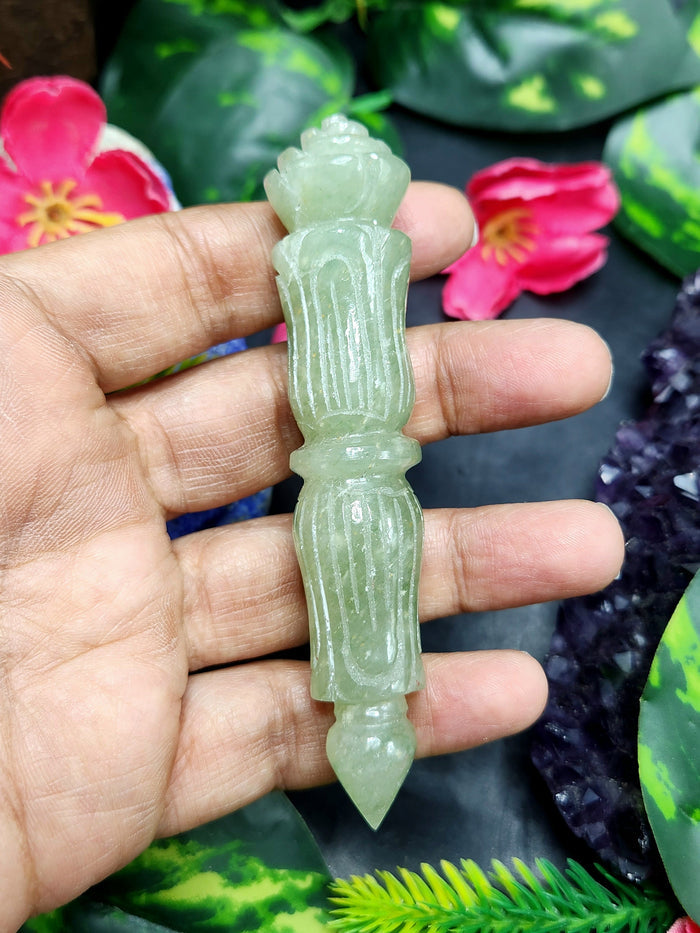 Green Aventurine carving of a traditional phurba - Carvings in gemstones and crystals - 4.5 inches and 40 gms - Shwasam