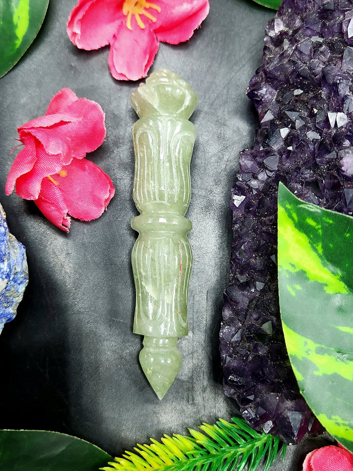 Green Aventurine carving of a traditional phurba - Carvings in gemstones and crystals - 4.5 inches and 40 gms - Shwasam