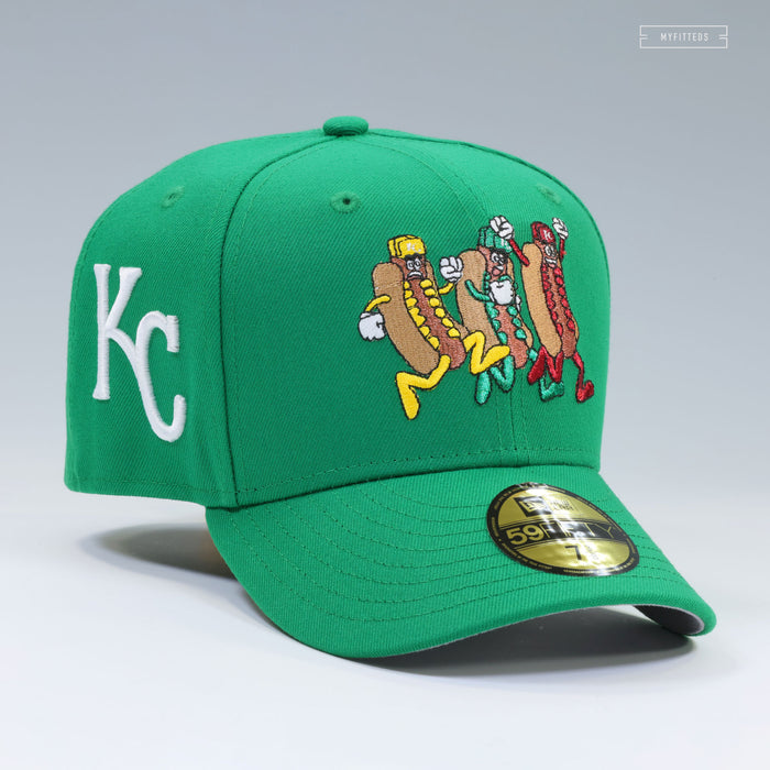 KANSAS CITY ROYALS KAUFFMAN STADIUM HOT DOG DERBY RELISH NEW ERA FITTED CAP