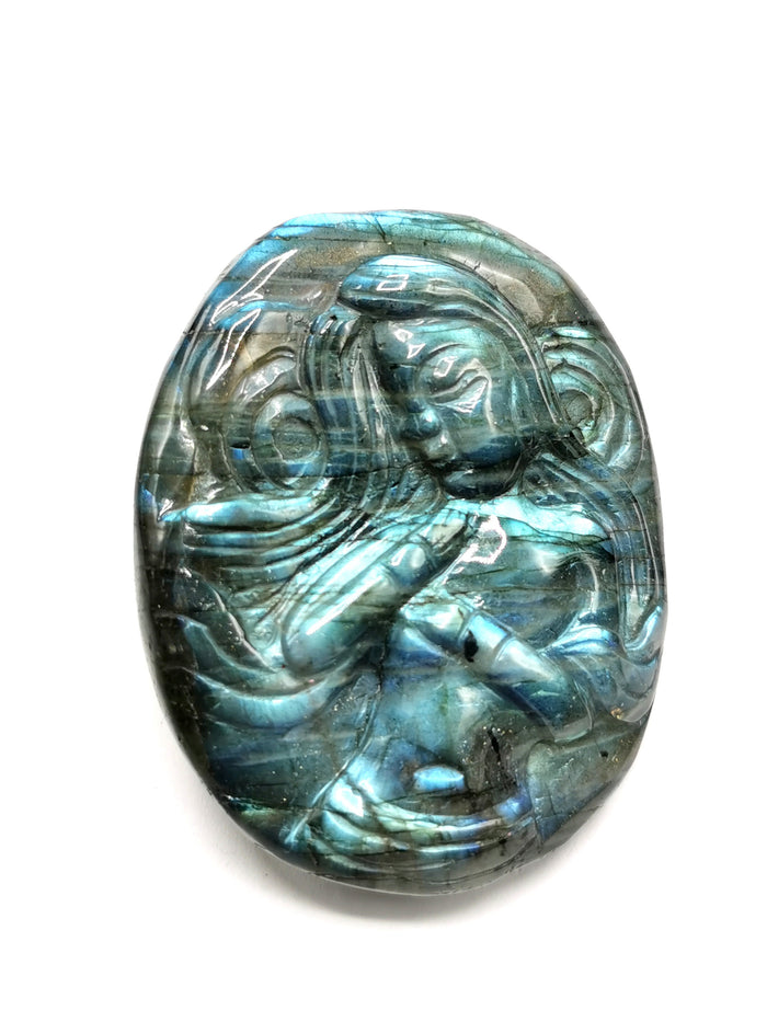 Labradorite Blue Flash Stone hand carved Goddess - reiki/chakra/healing - chinese goddess carving - Shwasam