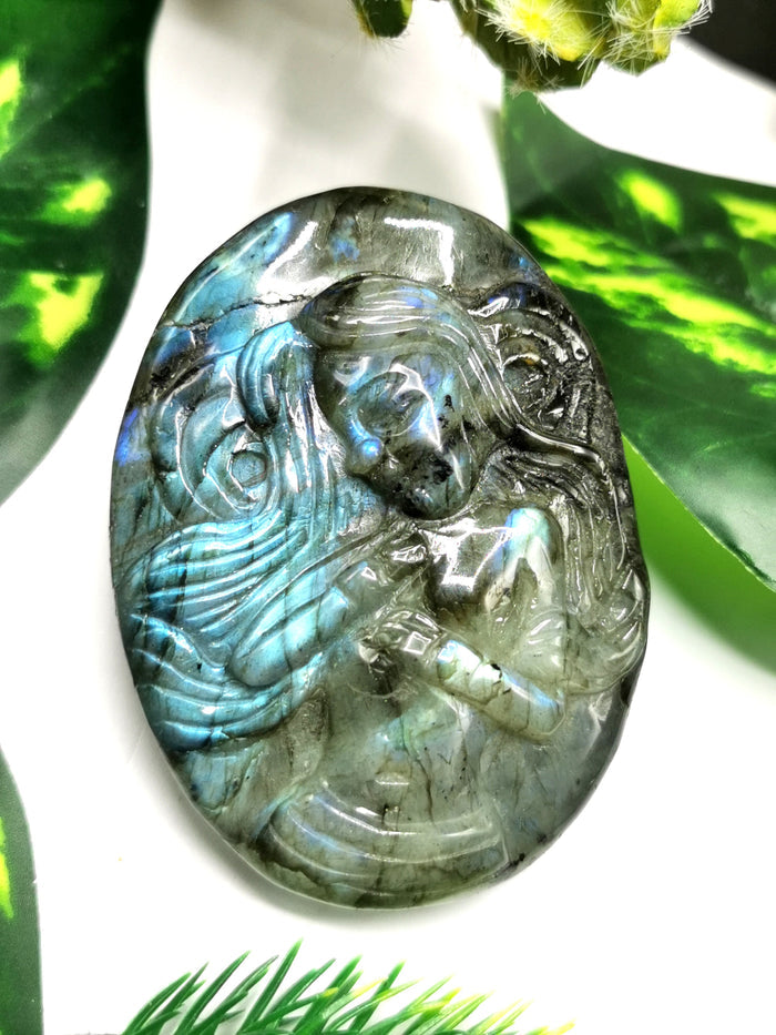 Labradorite Blue Flash Stone hand carved Goddess - reiki/chakra/healing - chinese goddess carving - Shwasam