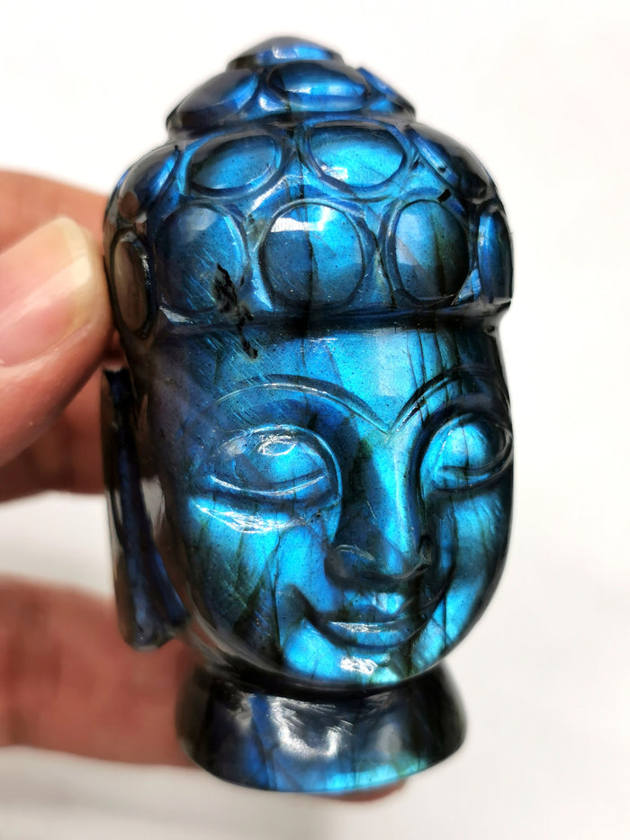Labradorite Buddha Face - handmade carving of serene Lord Buddha - crystal/reiki/healing - 2.5 inches and 135 gms