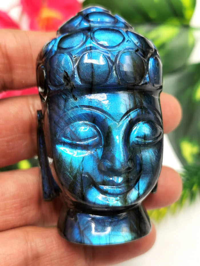 Labradorite Buddha Face - handmade carving of serene Lord Buddha - crystal/reiki/healing - 2.5 inches and 135 gms