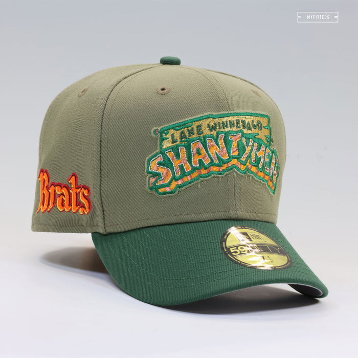 LAKE WINNEBAGO SHANTYMEN BRATS ARMY OLIVE MOUNTAIN GREEN NEW ERA FITTED CAP