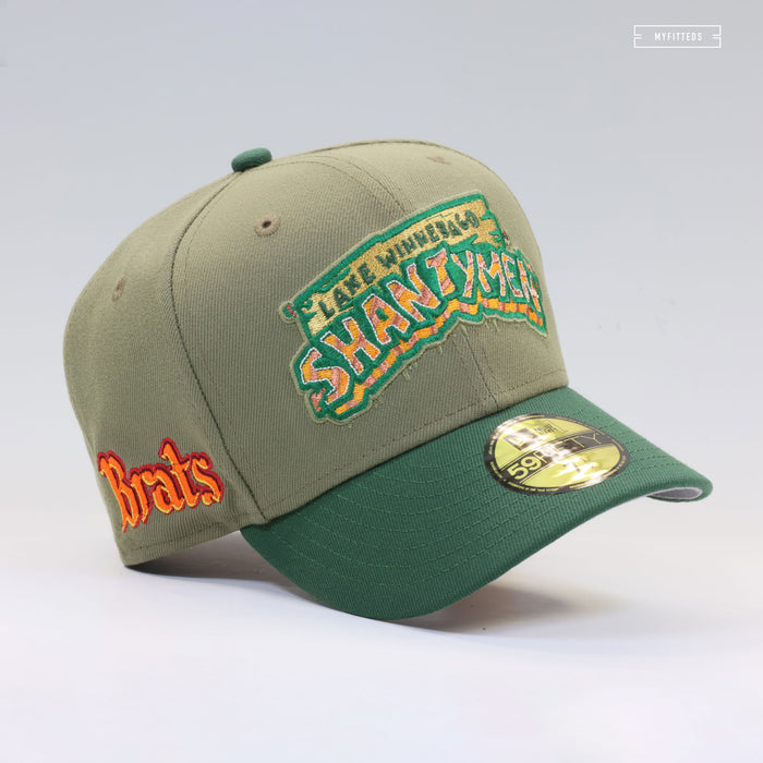 LAKE WINNEBAGO SHANTYMEN BRATS ARMY OLIVE MOUNTAIN GREEN NEW ERA FITTED CAP