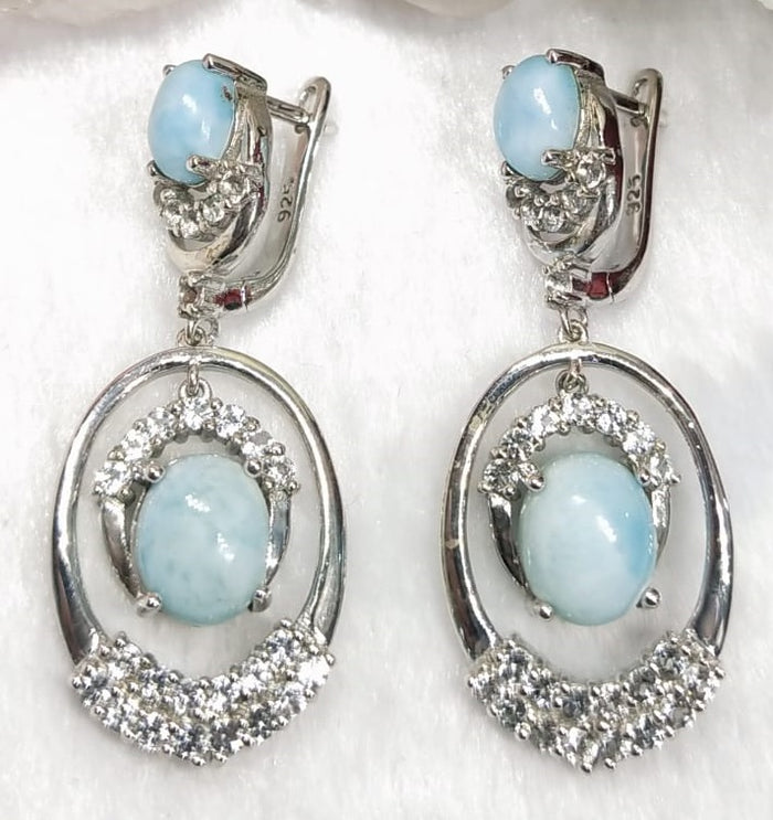 Larimar jewelry set of ring, pendant & earring in 925 silver with rhodium plating - Shwasam