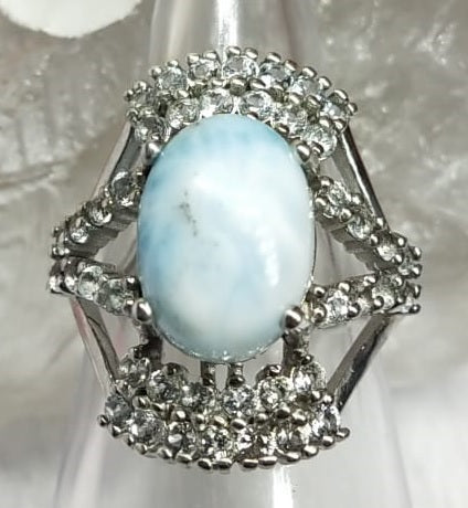 Larimar jewelry set of ring, pendant & earring in 925 silver with rhodium plating - Shwasam