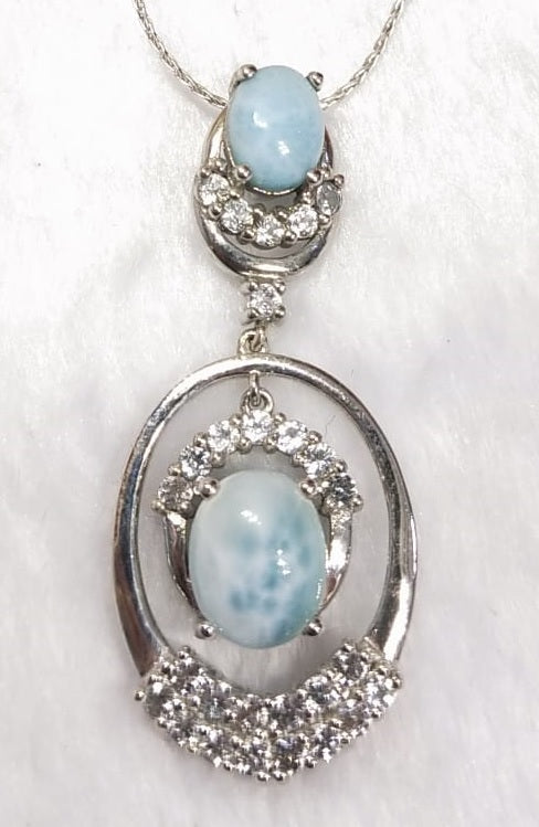 Larimar jewelry set of ring, pendant & earring in 925 silver with rhodium plating - Shwasam