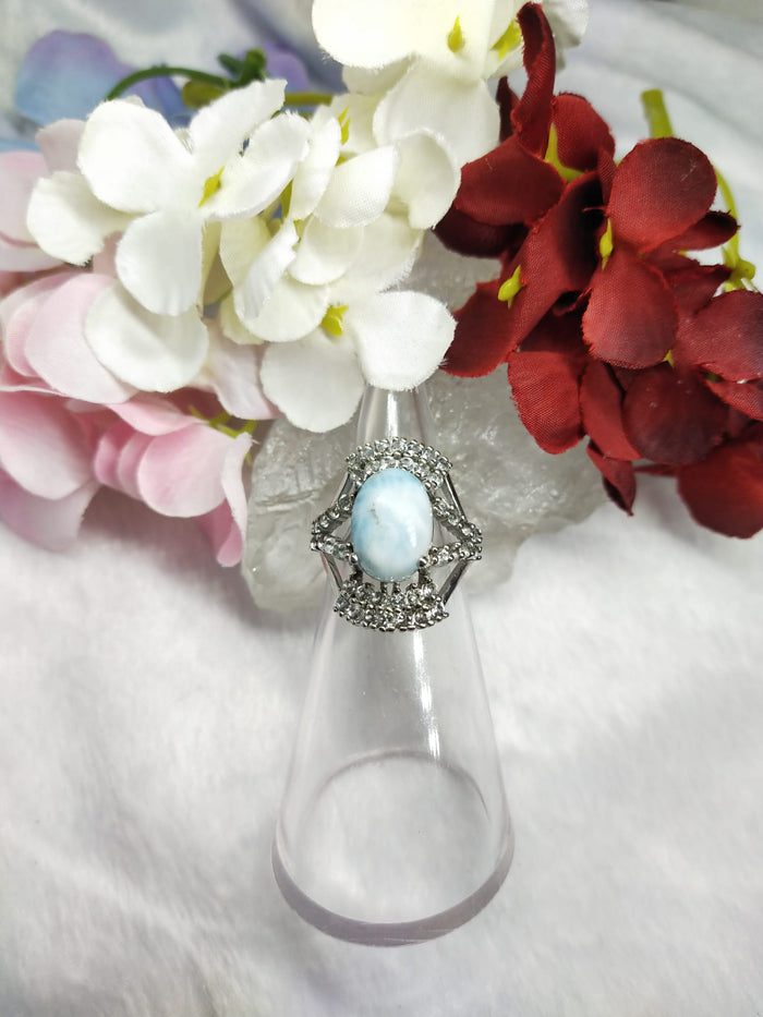 Larimar jewelry set of ring, pendant & earring in 925 silver with rhodium plating - Shwasam