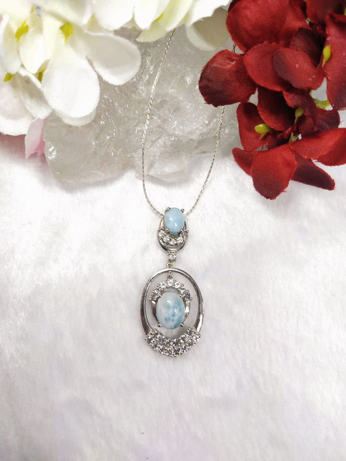 Larimar jewelry set of ring, pendant & earring in 925 silver with rhodium plating - Shwasam