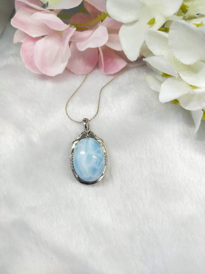 Larimar Pendant in 925 silver with rhodium plating | gemstone pendant | crystal jewelry - Shwasam