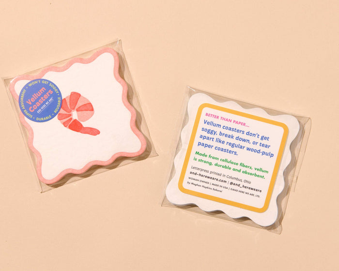 Letterpress Reusable Vellum Coasters—Crudité Cocktail Shrimp