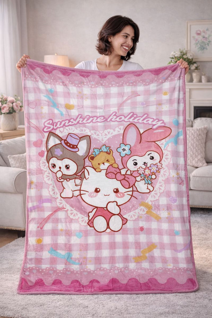 Lightweight Soft Plush Velvet Fleece 2 way Printed Blanket for 1 -7 Year Olds - Sunshine Holiday