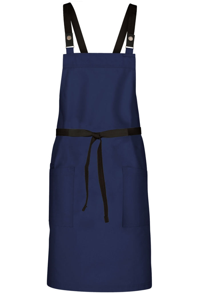 Chef Works Black Lockharte Dark Navy Crossback Canvas Bib Apron