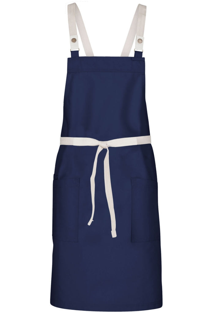 Chef Works Ecru Lockharte Dark Navy Crossback Canvas Bib Apron