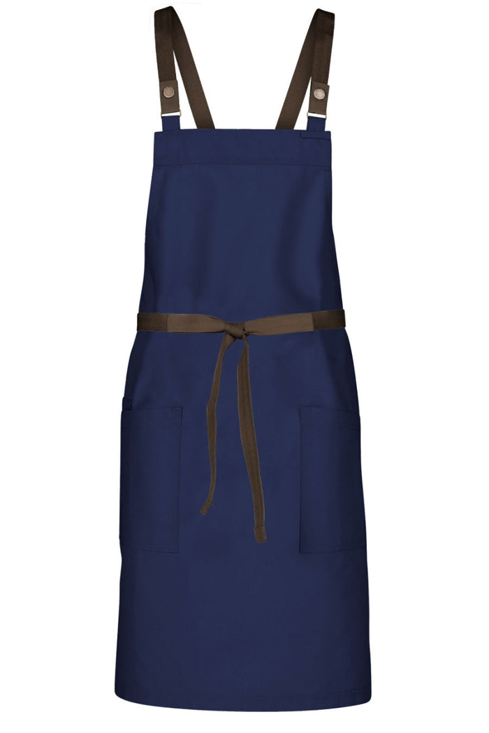Chef Works Espresso Lockharte Dark Navy Crossback Canvas Bib Apron