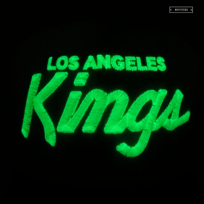 LOS ANGELES KINGS CROSSED HOCKEY STICKS GLOW IN THE DARK GLACIAL WHITE NEW ERA FITTED CAP