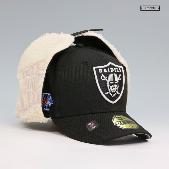 LOS ANGELES RAIDERS SUPER BOWL XVIII DABU DOG EAR SHERPA NEW ERA FITTED CAP