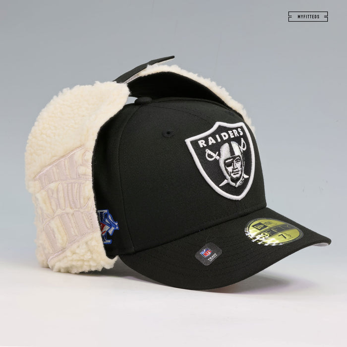 LOS ANGELES RAIDERS SUPER BOWL XVIII DABU DOG EAR SHERPA NEW ERA FITTED CAP