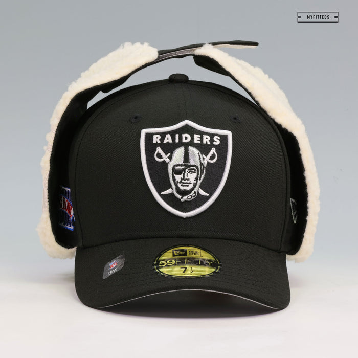 LOS ANGELES RAIDERS SUPER BOWL XVIII DABU DOG EAR SHERPA NEW ERA FITTED CAP