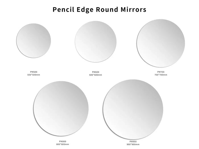Luna Round Frameless Pencil Edge Plain Mirror 500-900mm