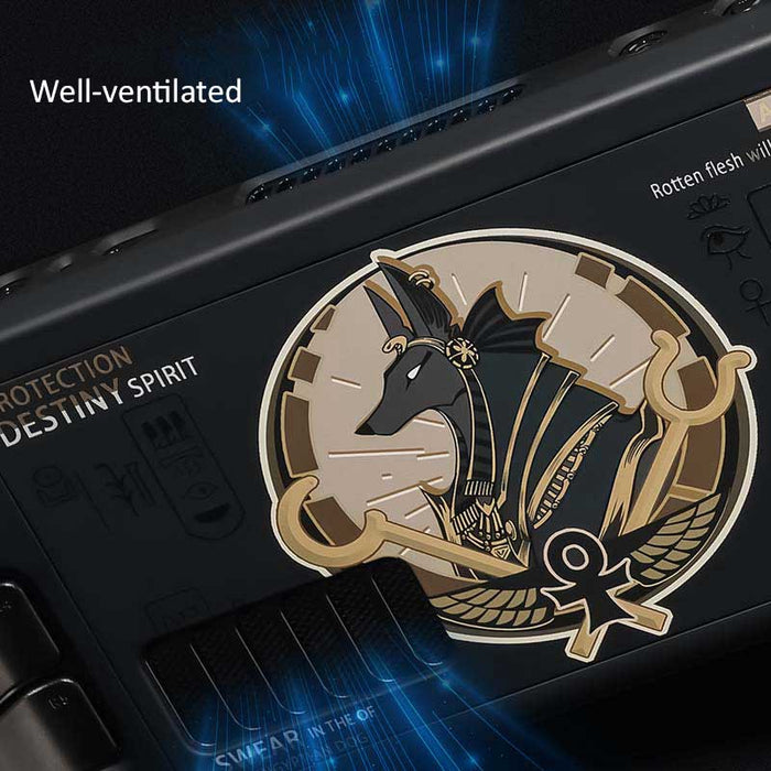 Mecha Steam Deck Case: stylish protection: black, purple sci-fi/cyberpunk warning-panel theme, cyberpunk, futuristic, cartoon