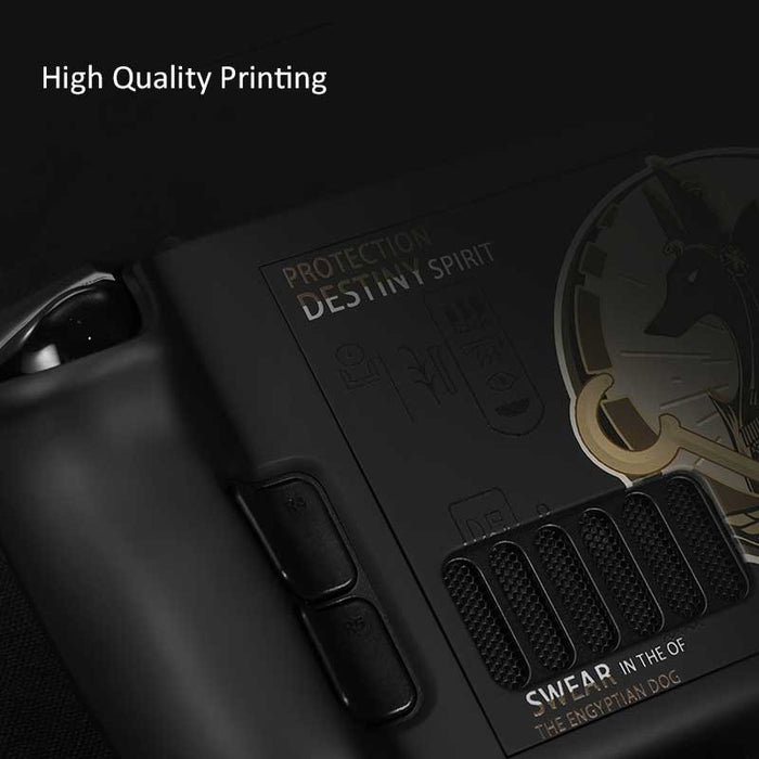 Mecha Steam Deck Case: stylish protection: black, purple sci-fi/cyberpunk warning-panel theme, cyberpunk, futuristic, cartoon
