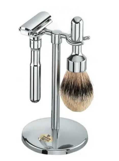 Futur collection chrome shaving brush and razor stand
