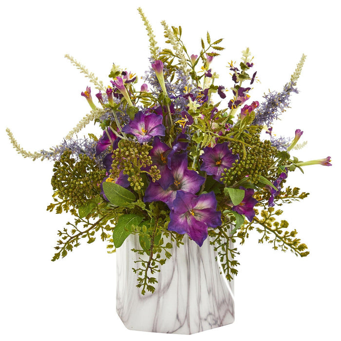 Morning Glory Artificial Plant in Marble Finished Vase
