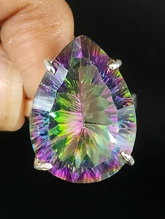 Mystic Quartz Faceted Tear Drop Ring (size 8) : Mesmerizing Beauty in 925 Silver - Shwasam