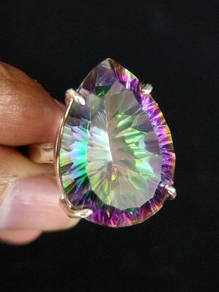 Mystic Quartz Faceted Tear Drop Ring (size 8) : Mesmerizing Beauty in 925 Silver - Shwasam