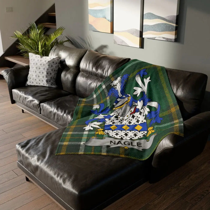 Nagle Family Crest Green Tartan Blanket design