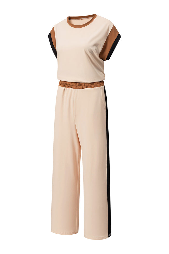 Navy Blue Color Block Detail Casual Two-piece Set