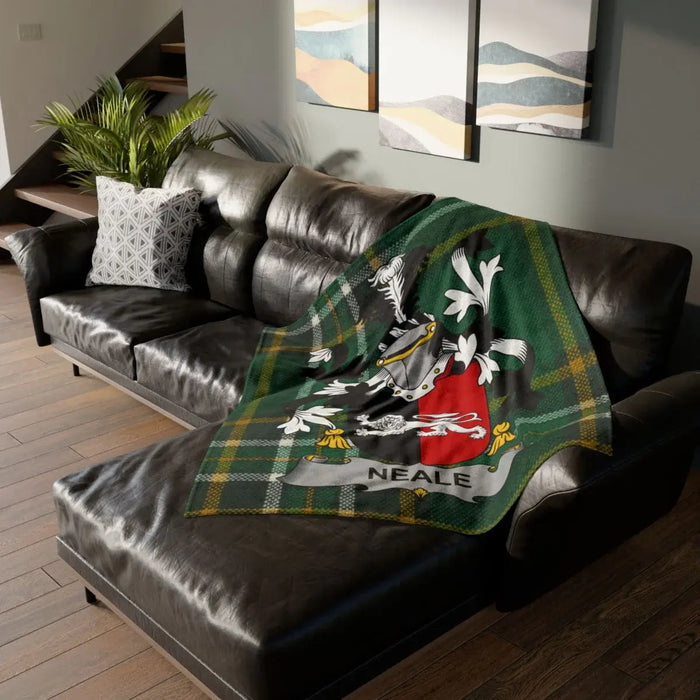 Neale Family Crest Tartan Plaid Blanket Cozy Living Room Decor