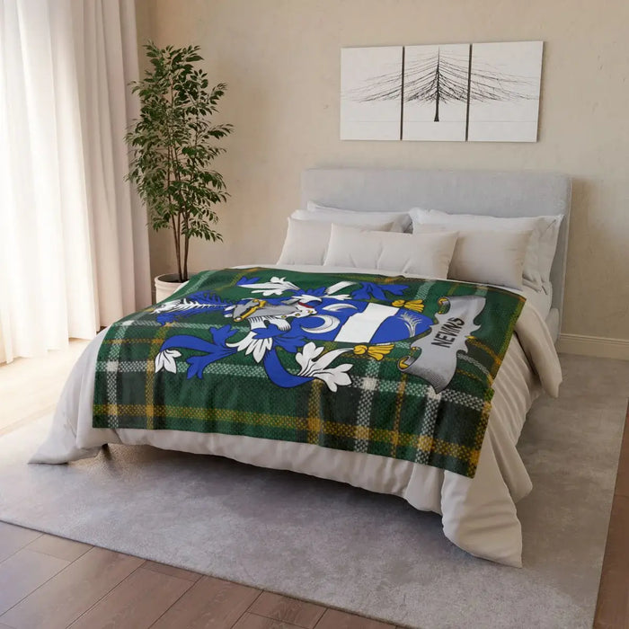 Blue Lion Crest Green Plaid Pattern Bedding Blanket