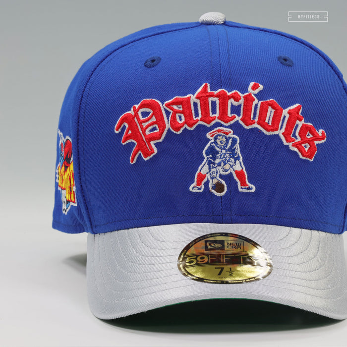 NEW ENGLAND PATRIOTS NFL KICKOFF 1995 BLUE SAPPHIRE SILVERSTONE METALLIC NEW ERA FITTED CAP